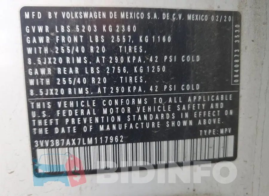 3VV3B7AX7LM117962 Photo# 14
