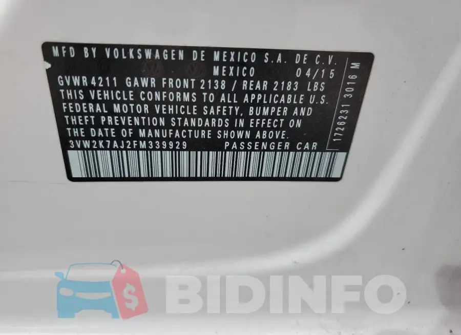 3VW2K7AJ2FM339929 Photo# 12