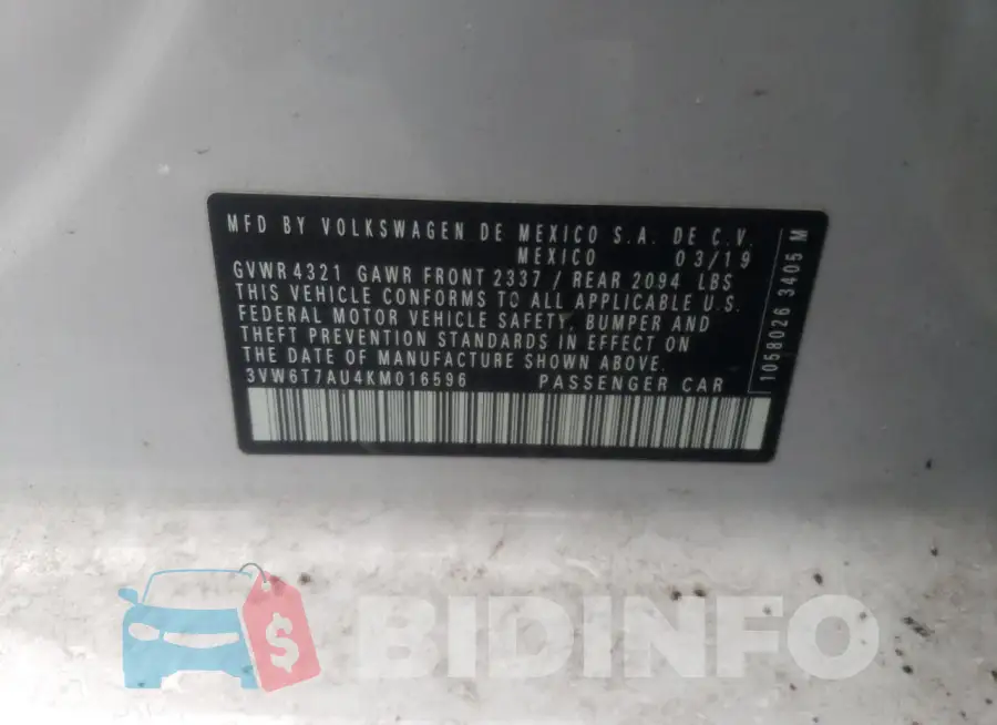 3VW6T7AU4KM016596 Photo# 12