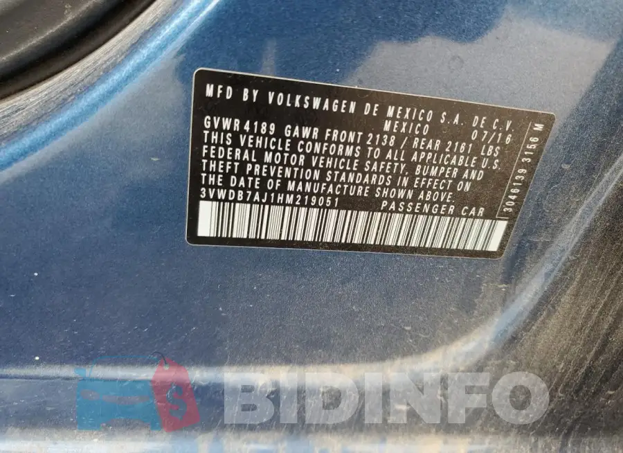 3VWDB7AJ1HM219051 Photo# 12