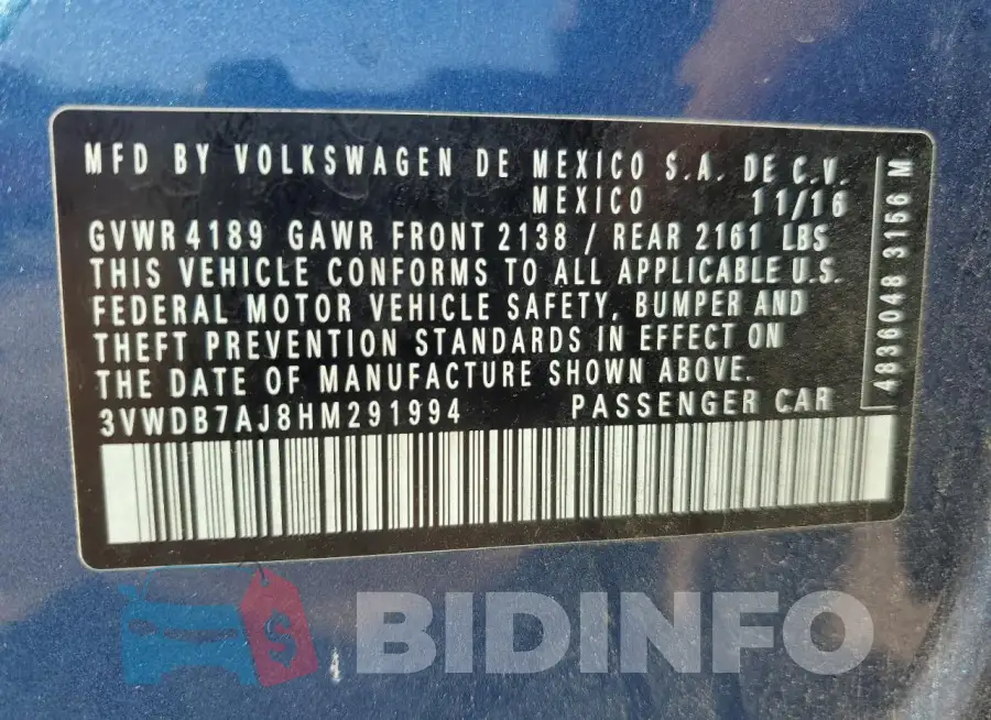 3VWDB7AJ8HM291994 Photo# 13