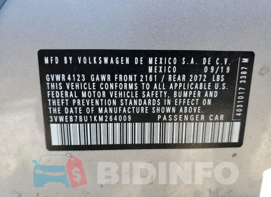 3VWEB7BU1KM264009 Photo# 12