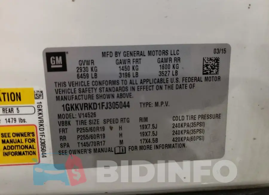 1GKKVRKD1FJ305044 Photo# 13