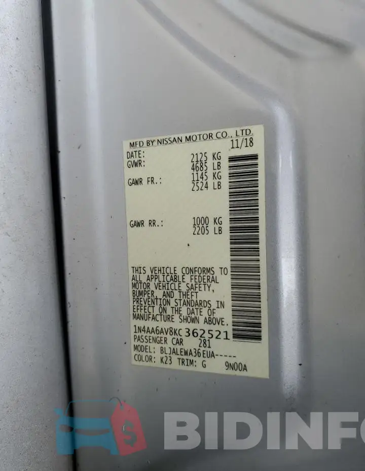 1N4AA6AV8KC362521 Photo# 12