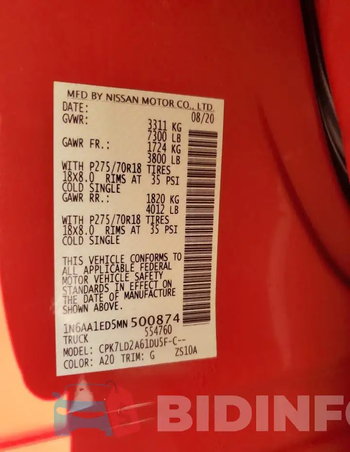 1N6AA1ED5MN500874 Photo# 12