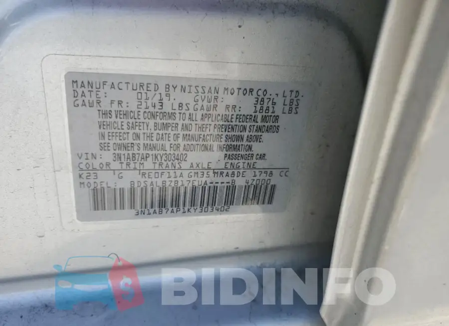 3N1AB7AP1KY303402 Photo# 12