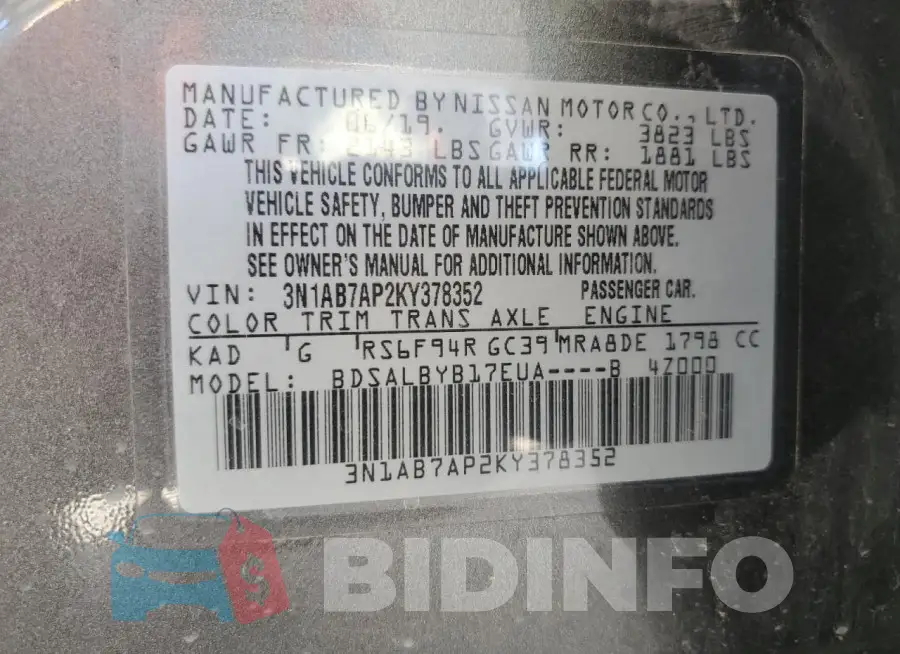 3N1AB7AP2KY378352 Photo# 12