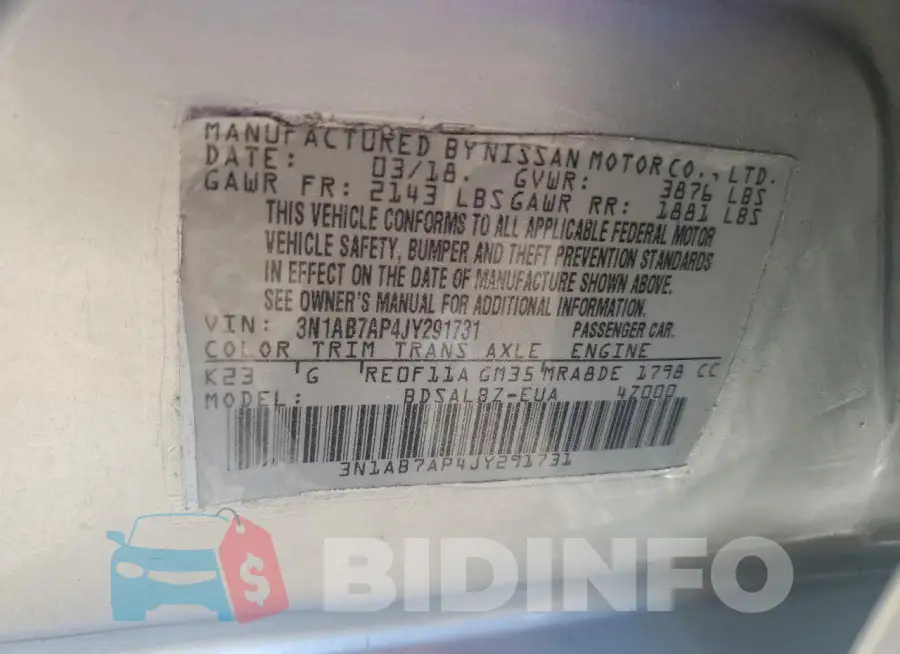 3N1AB7AP4JY291731 Photo# 12