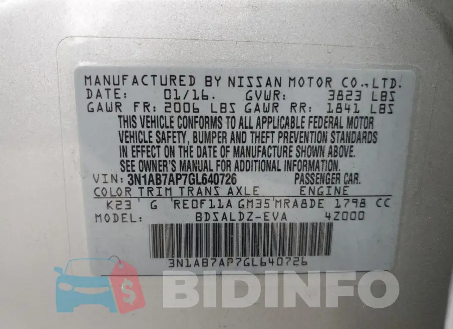 3N1AB7AP7GL640726 Photo# 13