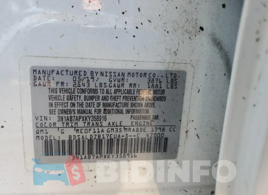 3N1AB7APXKY358916 Photo# 13