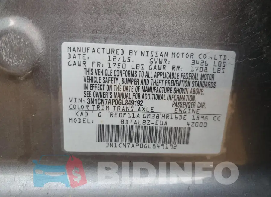 3N1CN7AP0GL849192 Photo# 12