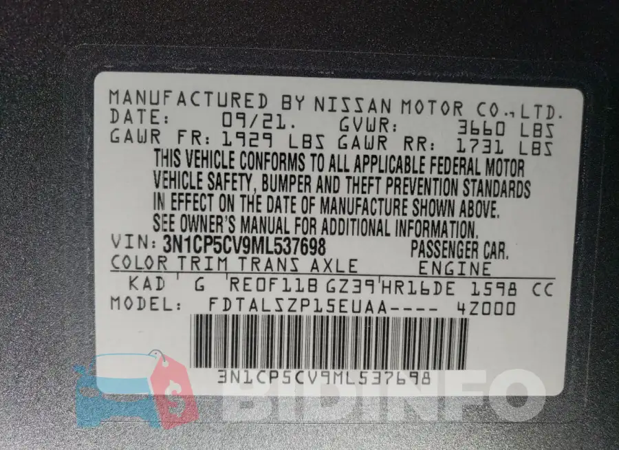 3N1CP5CV9ML537698 Photo# 13