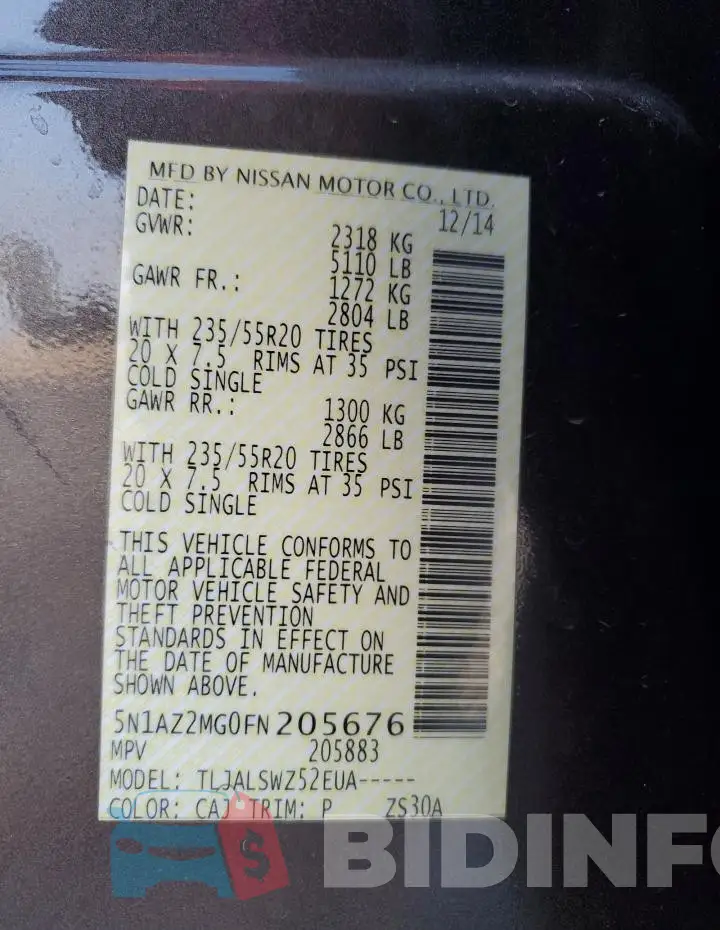 5N1AZ2MG0FN205676 Photo# 13