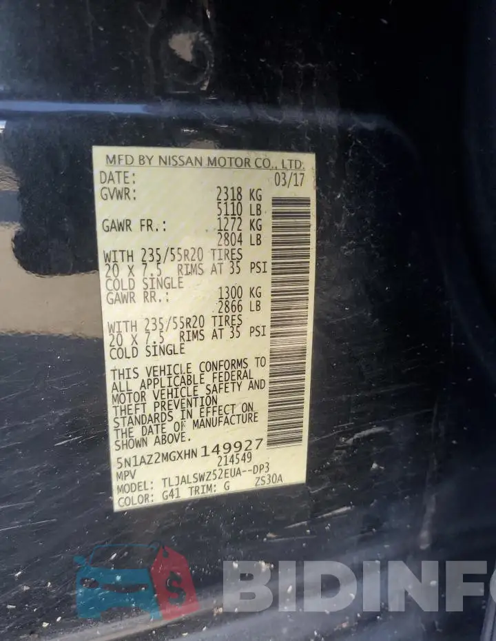 5N1AZ2MGXHN149927 Photo# 13