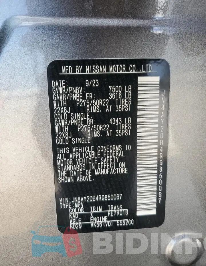 JN8AY2DB4R9850067 Photo# 13