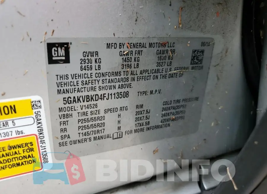 5GAKVBKD4FJ113508 Photo# 13