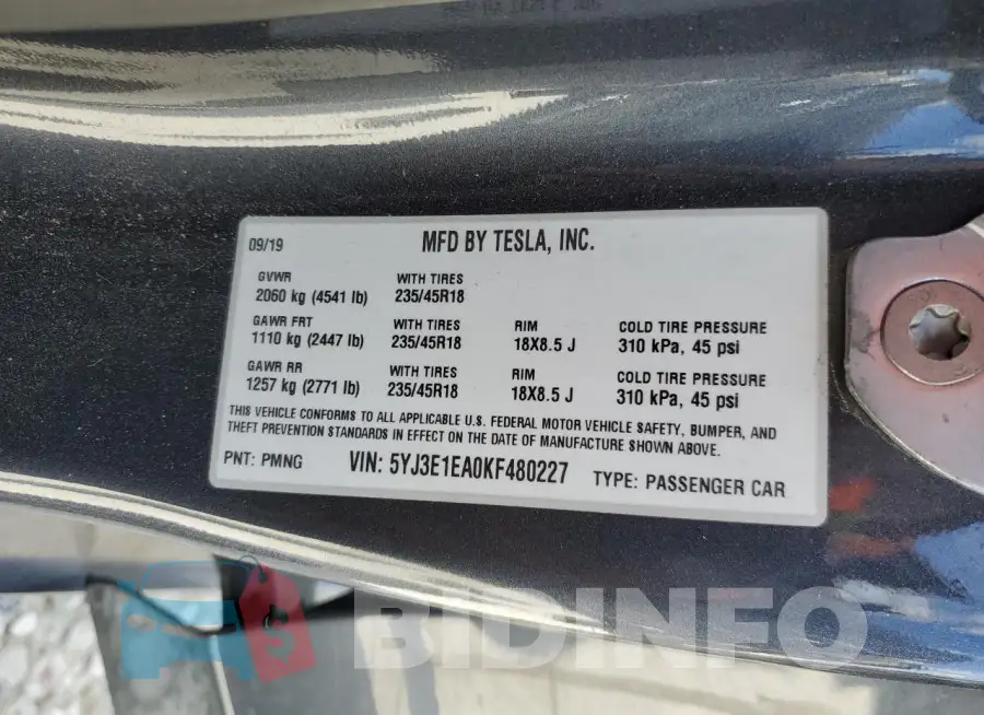 5YJ3E1EA0KF480227 Photo# 12