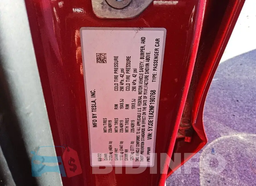 5YJ3E1EA2NF190768 Photo# 12