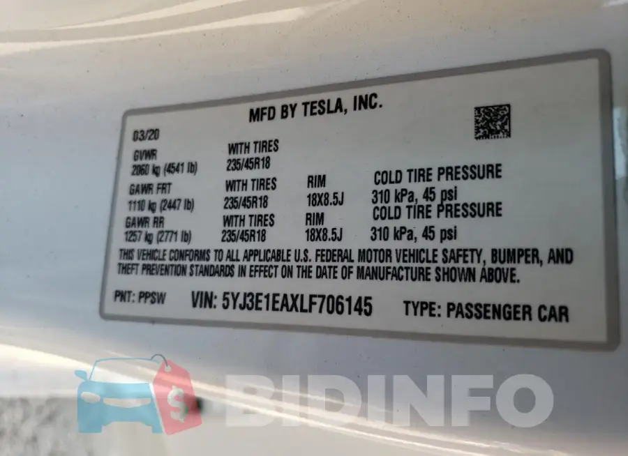 5YJ3E1EAXLF706145 Photo# 13