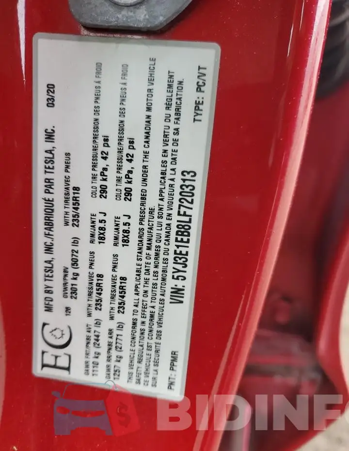5YJ3E1EB8LF720313 Photo# 12