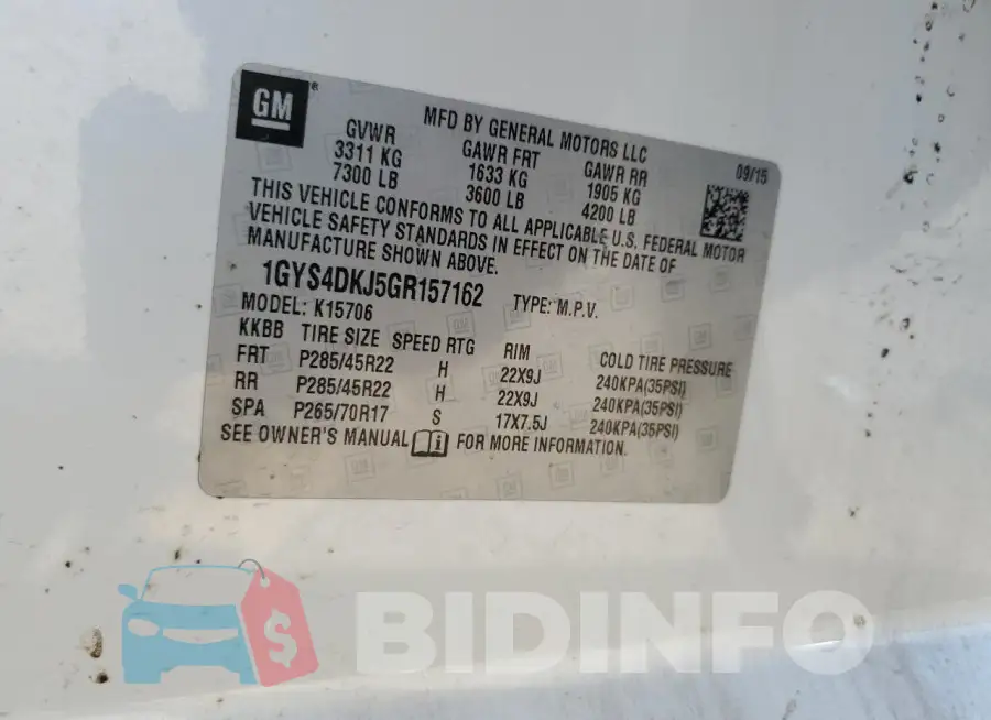 1GYS4DKJ5GR157162 Photo# 13