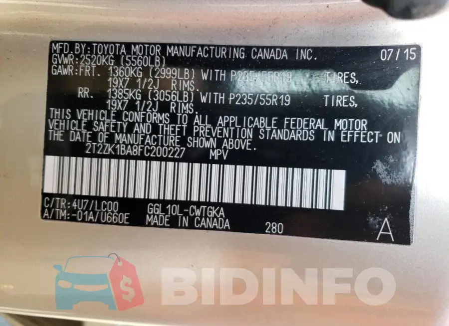 2T2ZK1BA8FC200227 Photo# 13