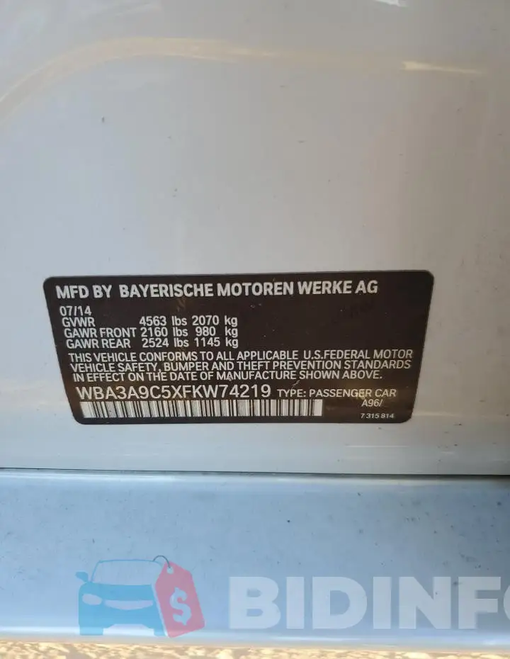 WBA3A9C5XFKW74219 Photo# 12