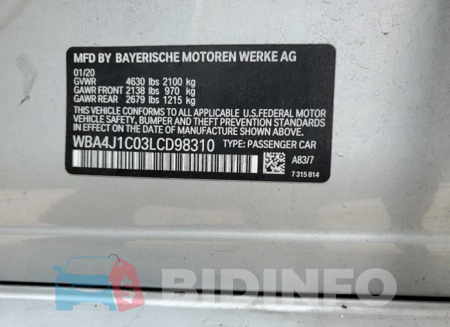 WBA4J1C03LCD98310 Photo# 12