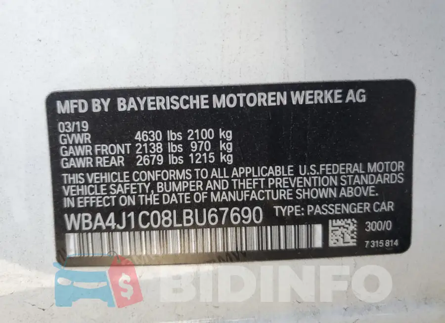 WBA4J1C08LBU67690 Photo# 12