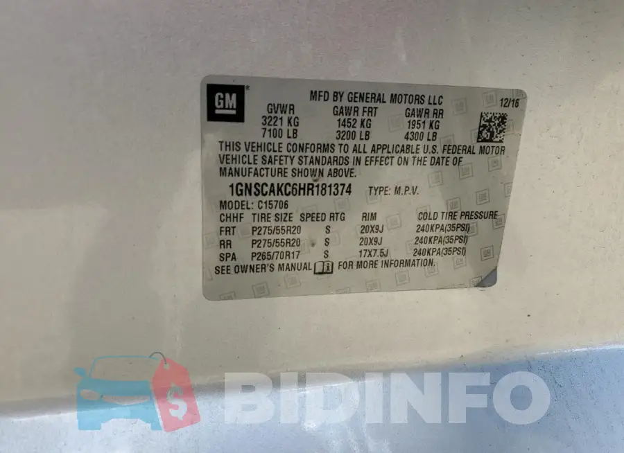 1GNSCAKC6HR181374 Photo# 13
