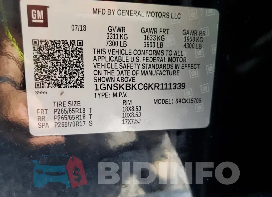 1GNSKBKC6KR111339 Photo# 14