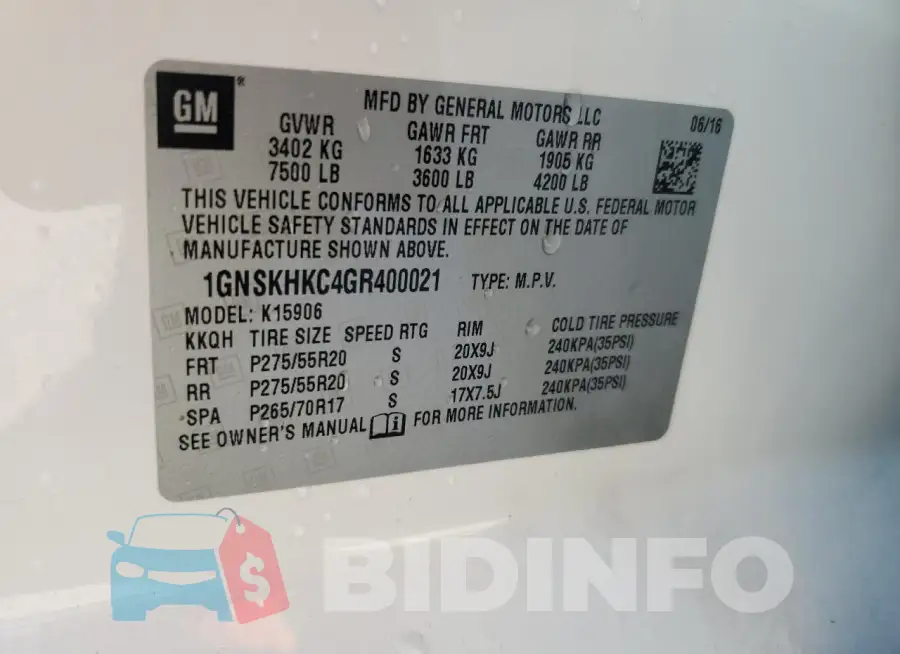 1GNSKHKC4GR400021 Photo# 14