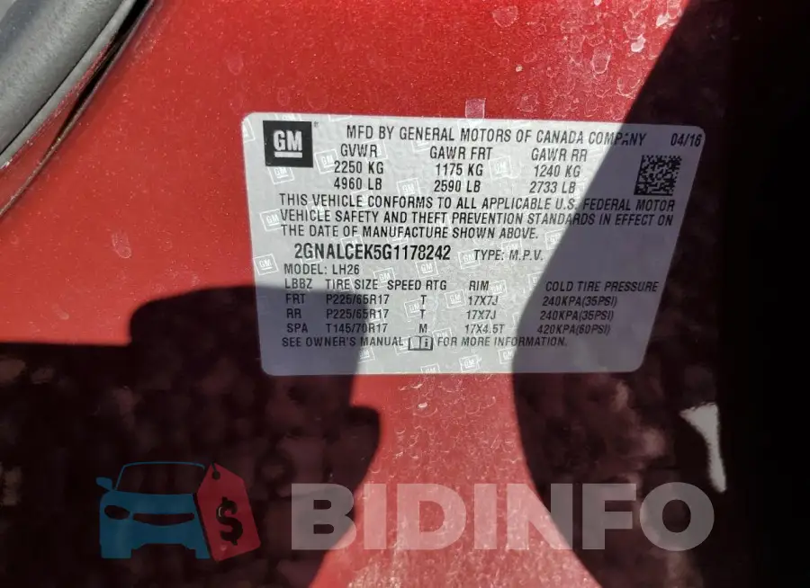 2GNALCEK5G1178242 Photo# 13