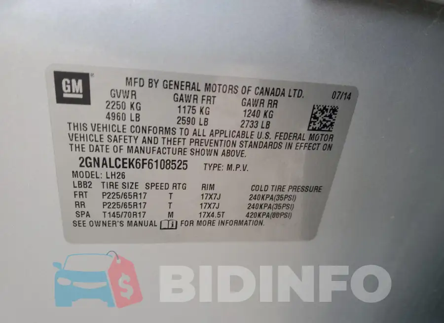 2GNALCEK6F6108525 Photo# 12