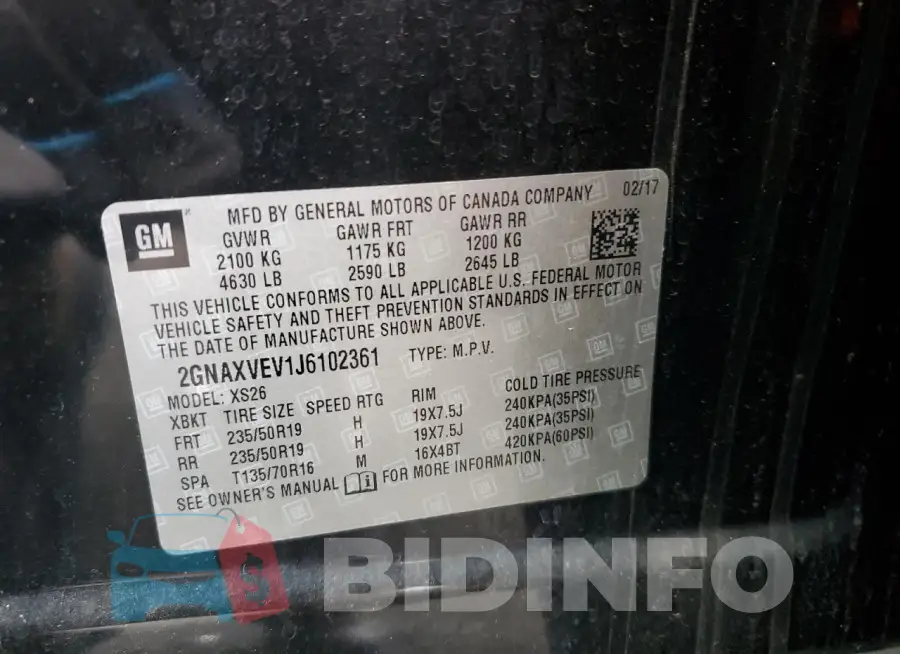 2GNAXVEV1J6102361 Photo# 12