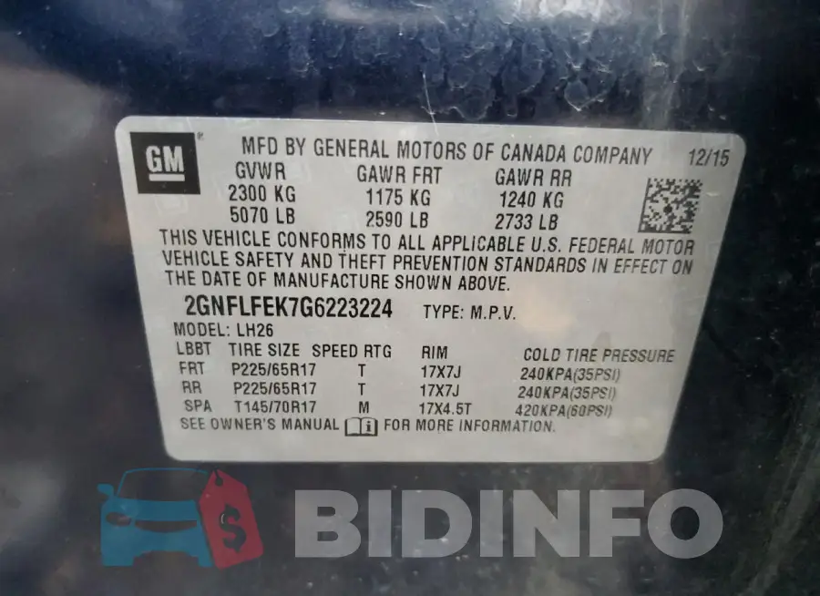 2GNFLFEK7G6223224 Photo# 13