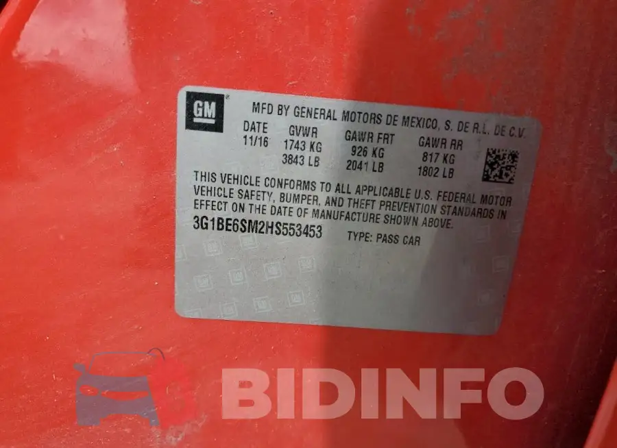 3G1BE6SM2HS553453 Photo# 12