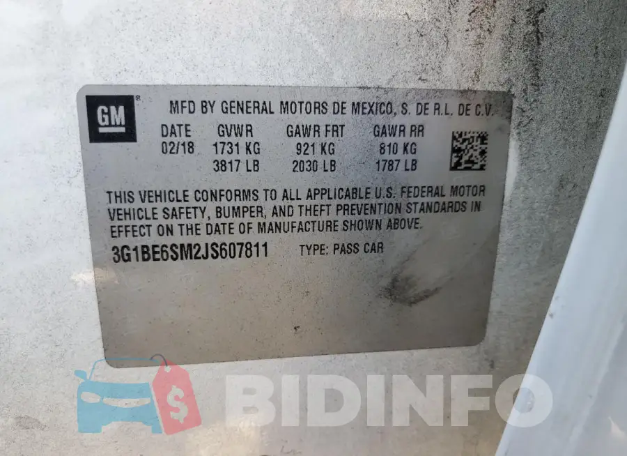 3G1BE6SM2JS607811 Photo# 12