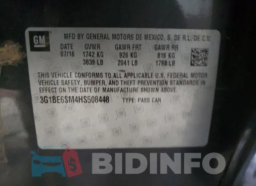 3G1BE6SM4HS508448 Photo# 12
