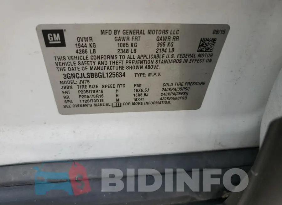 3GNCJLSB8GL125634 Photo# 13
