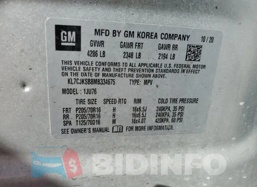 KL7CJKSB8MB334675 Photo# 13