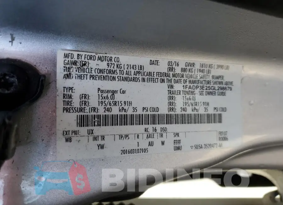1FADP3E25GL298679 Photo# 12