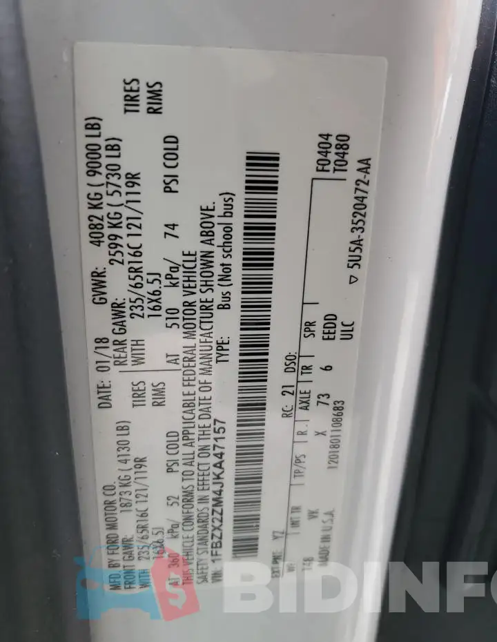 1FBZX2ZM4JKA47157 Photo# 13