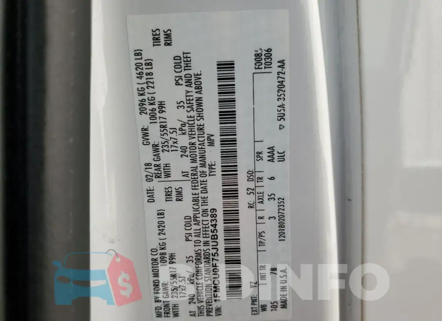 1FMCU0F75JUB54389 Photo# 13