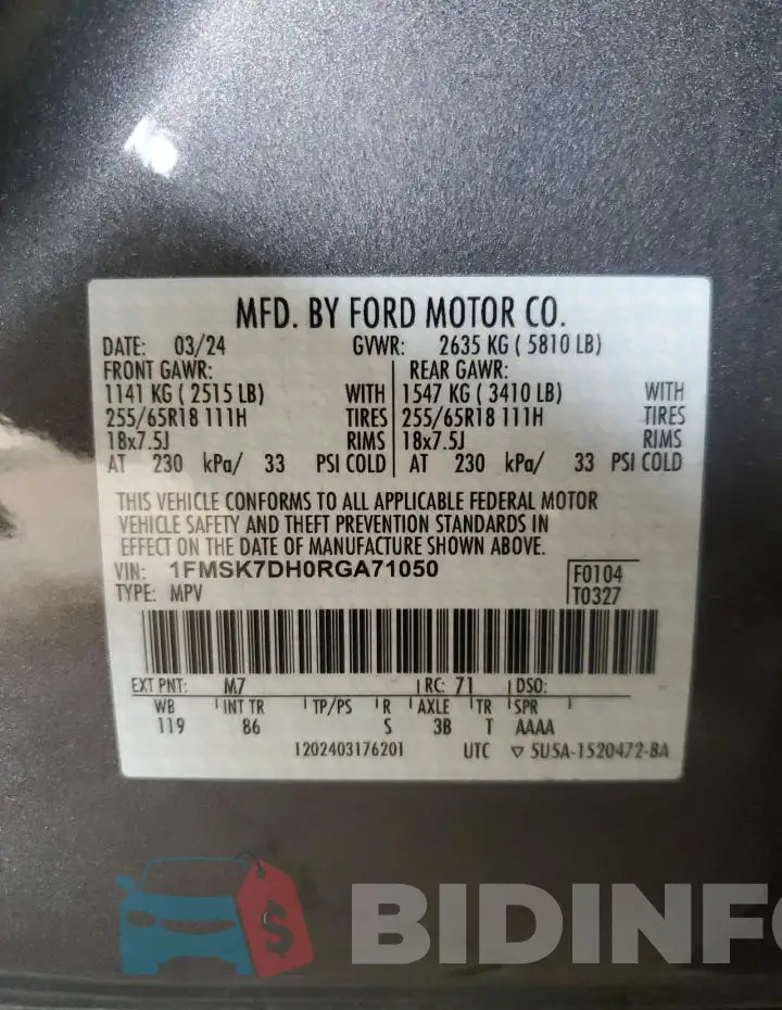 1FMSK7DH0RGA71050 Photo# 13