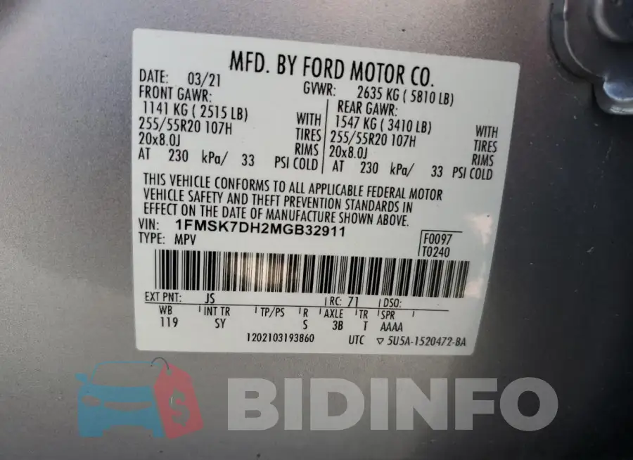 1FMSK7DH2MGB32911 Photo# 13