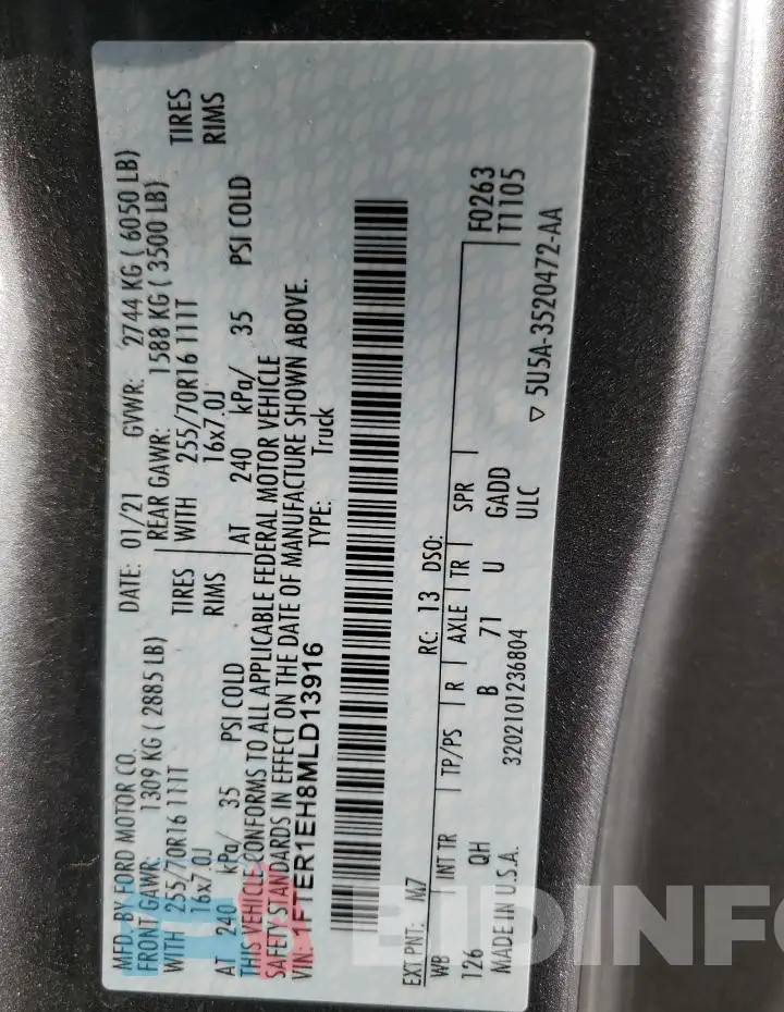 1FTER1EH8MLD13916 Photo# 13
