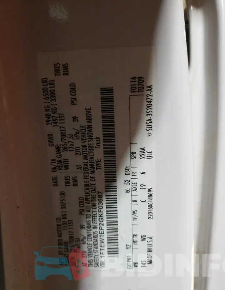 1FTEW1EP2GKF03687 Photo# 12