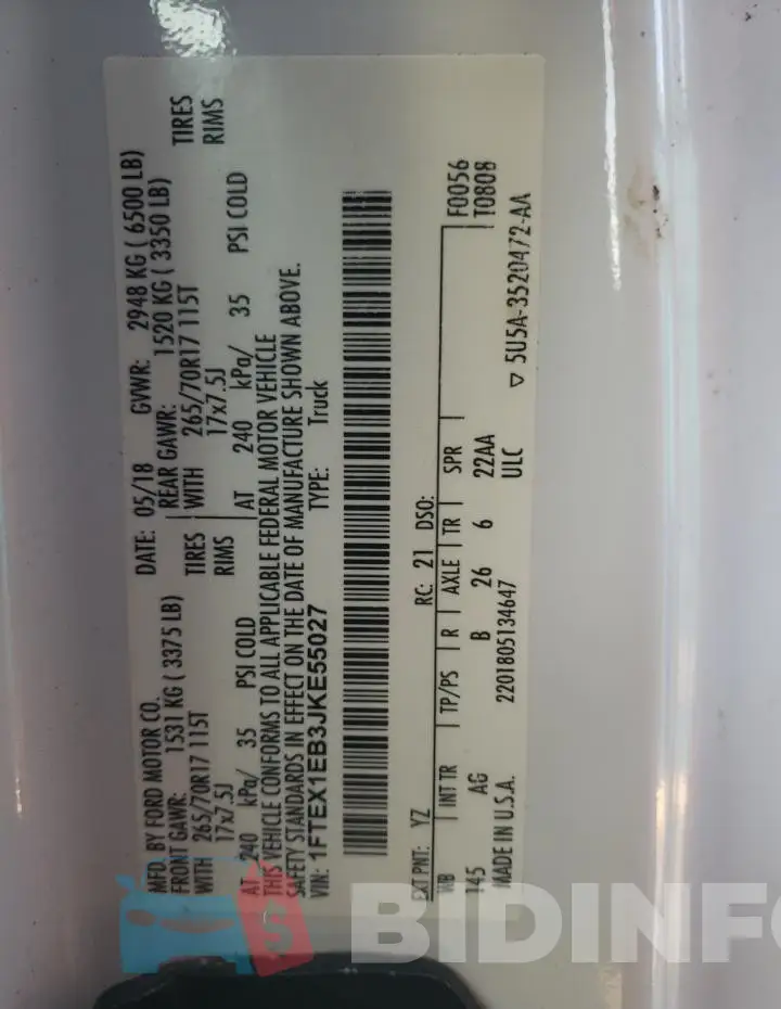 1FTEX1EB3JKE55027 Photo# 12