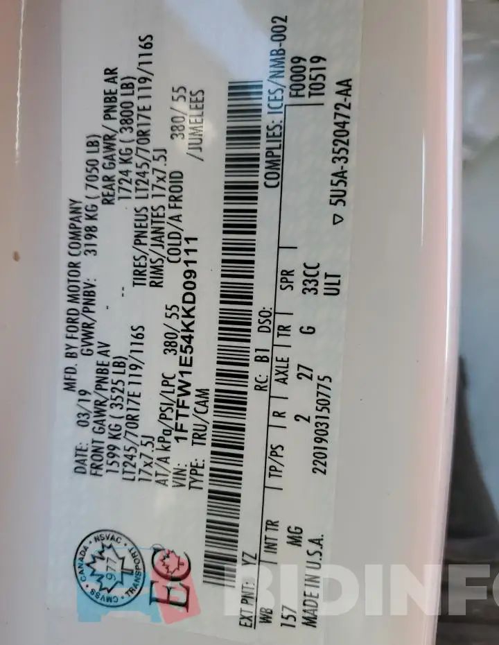 1FTFW1E54KKD09111 Photo# 13